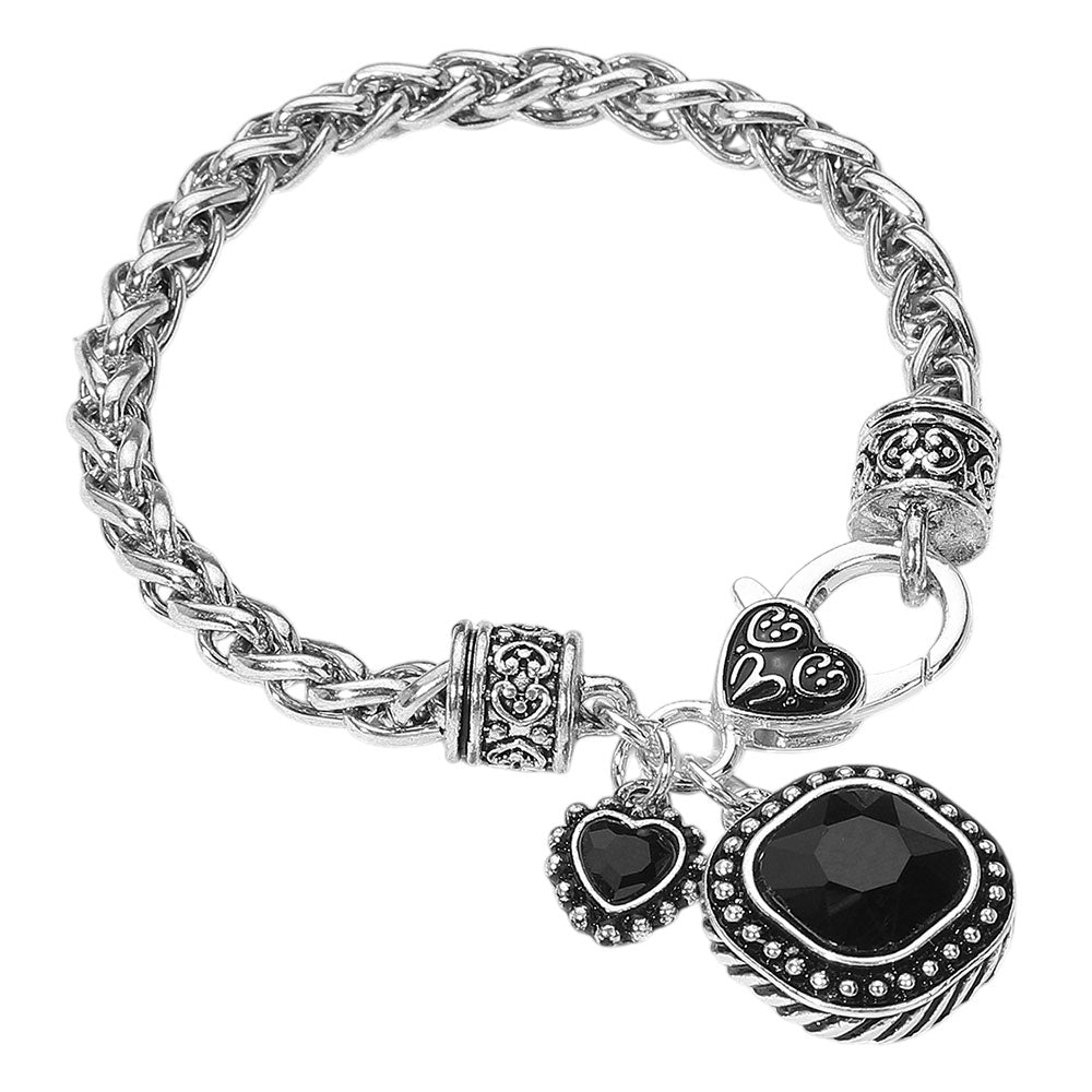 iLLASPARKZ Square Heart Stone Charm Bracelet