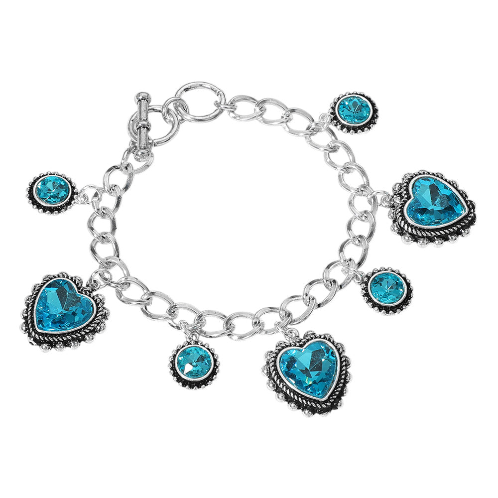 iLLASPARKZ Heart Round Stone Charm Station Toggle Bracelet