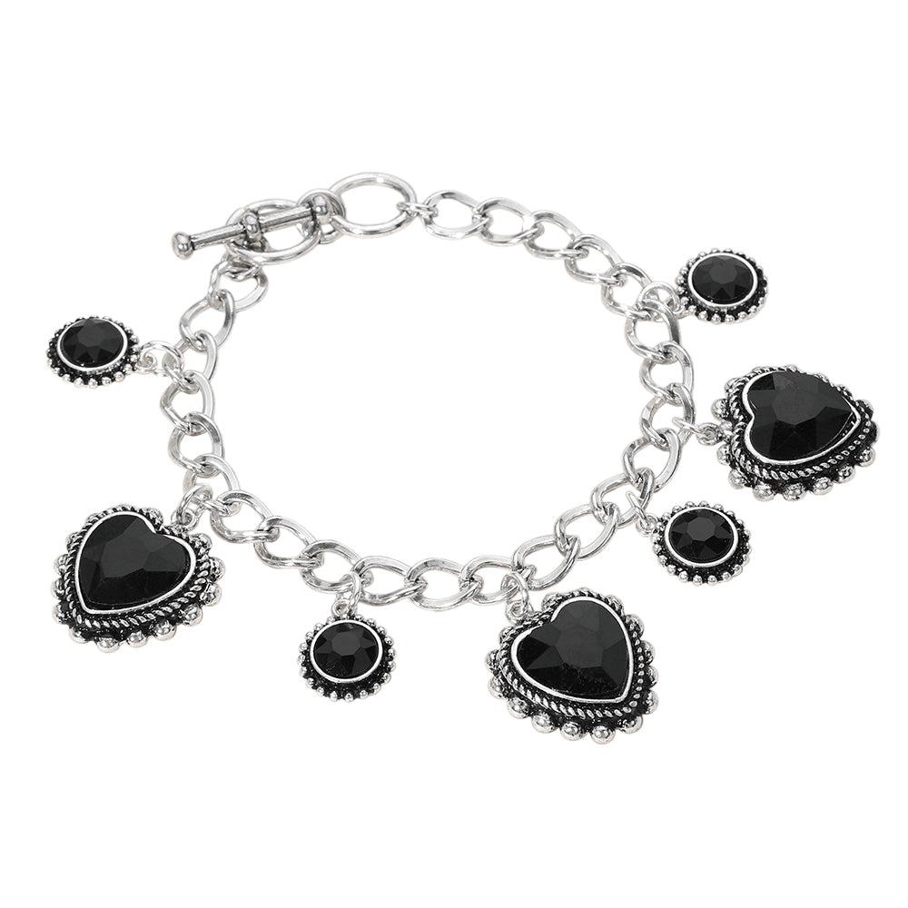 iLLASPARKZ Heart Round Stone Charm Station Toggle Bracelet