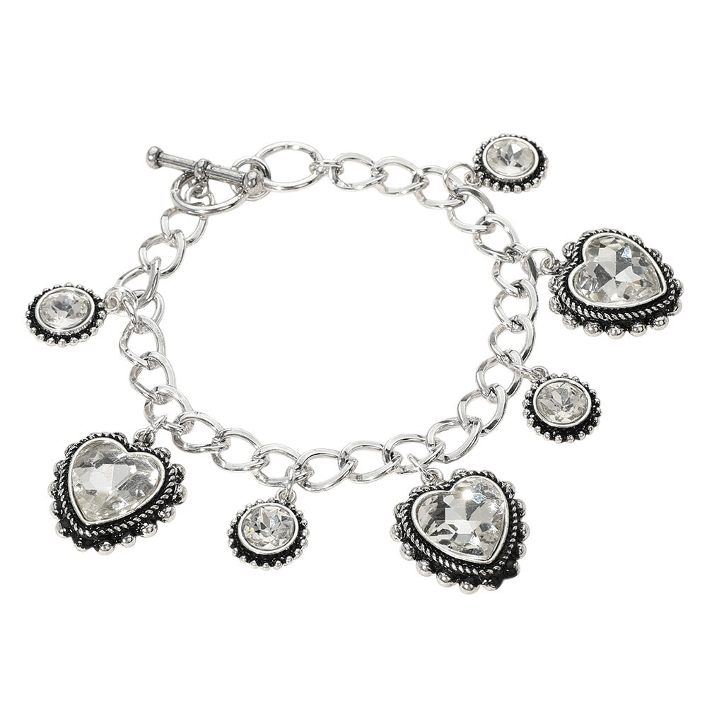 iLLASPARKZ Heart Round Stone Charm Station Toggle Bracelet