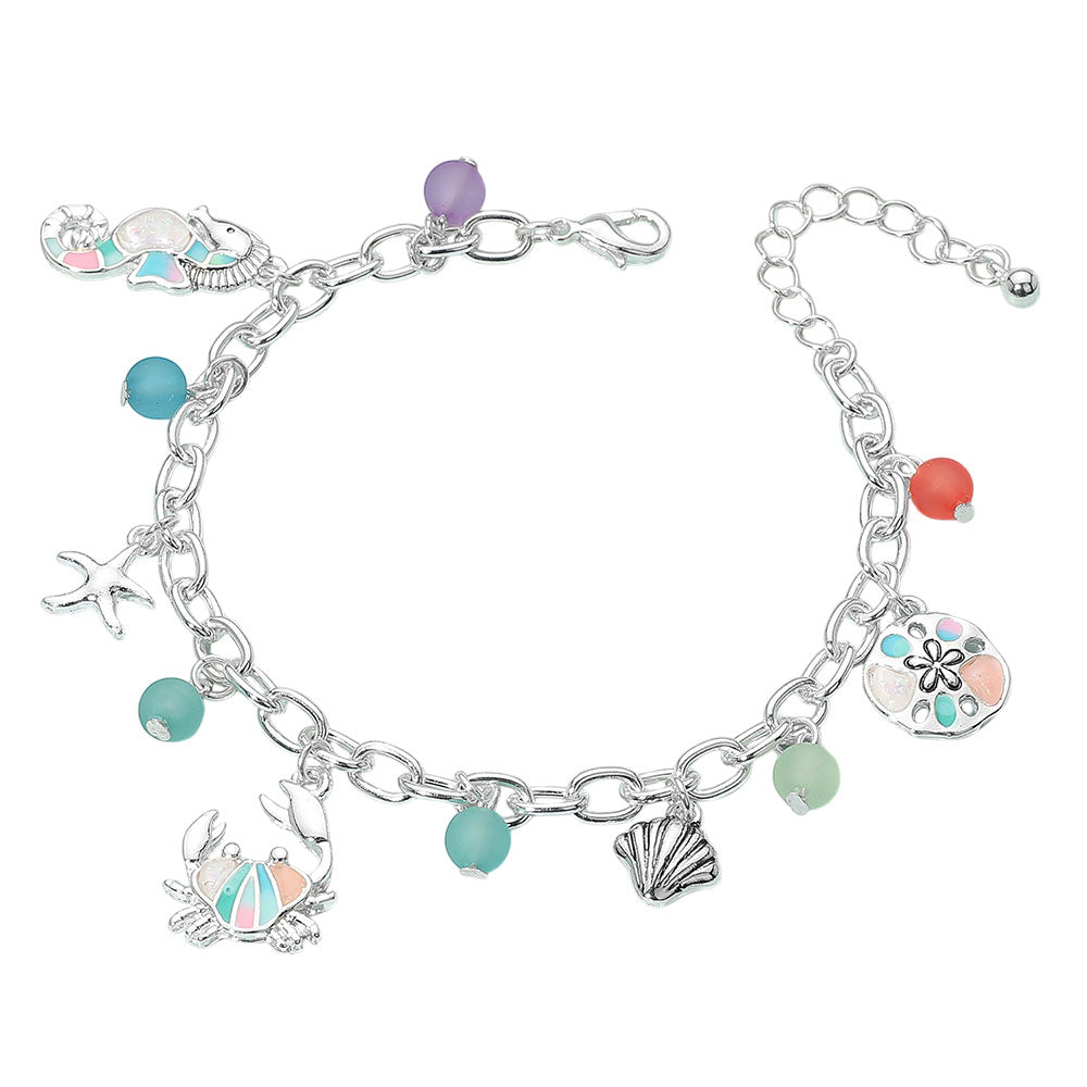 iLLASPARKZ Seahorse Starfish Crab Sea Shell Sand Dollar Beads Charm Bracelet
