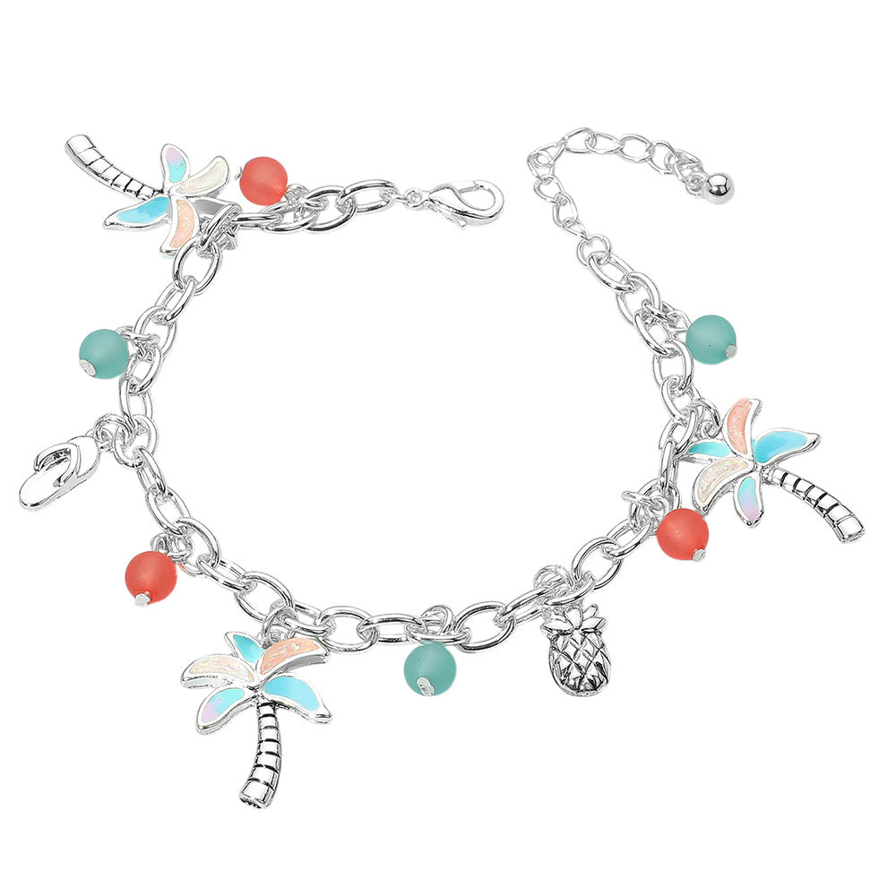 iLLASPARKZ Tropical Palm Tree Flip Flop Pineapple Beads Charm Bracelet