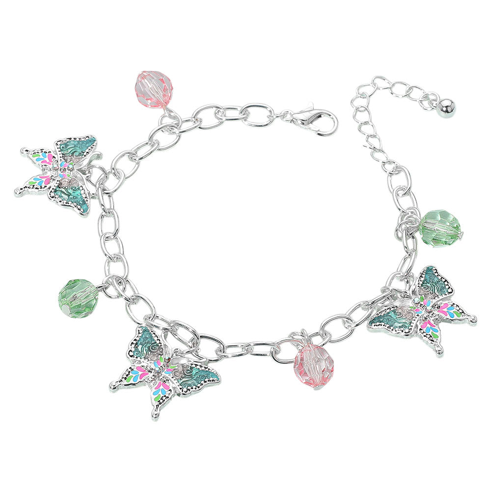 iLLASPARKZ Enamel Butterfly Faceted Beads Charm Station Bracelet