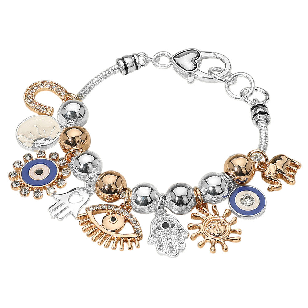 iLLASPARKZ Evil Eye Hamsa Hand Elephant Sun Horseshoe Charm Beaded Bracelet