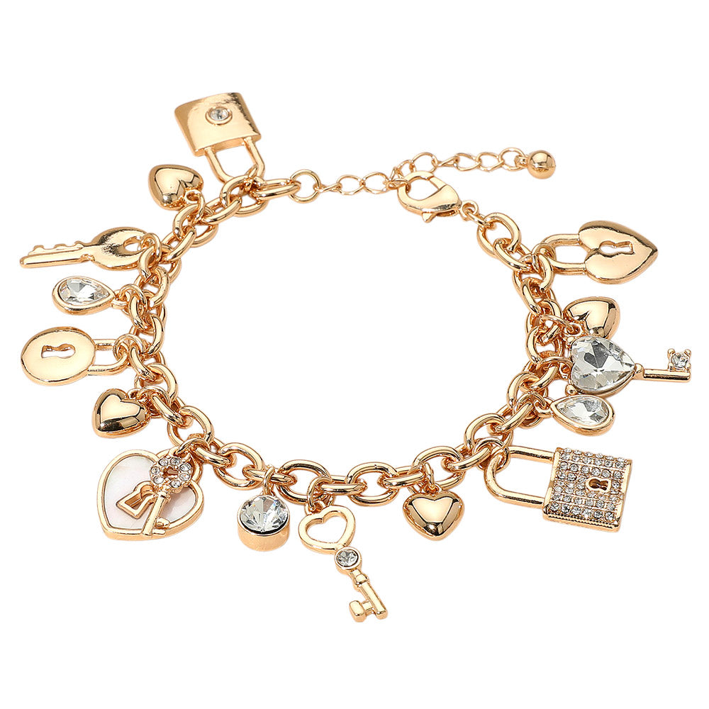 iLLASPARKZ Heart Key and Lock Charm Station Bracelet