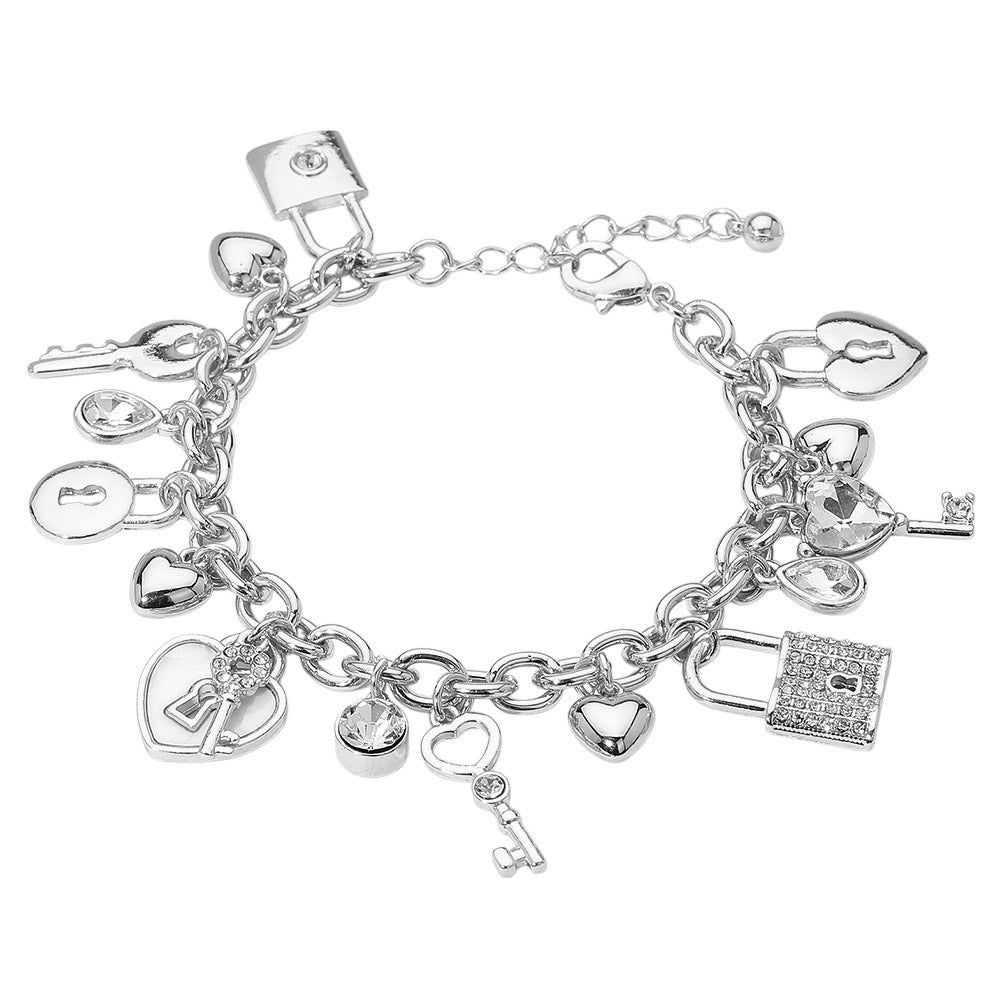 iLLASPARKZ Heart Key and Lock Charm Station Bracelet