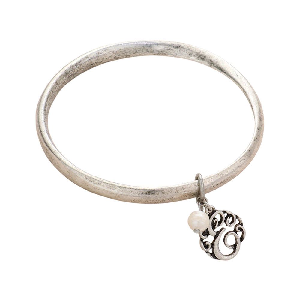 -E- Monogram Pearl Charm Bangle Bracelet
