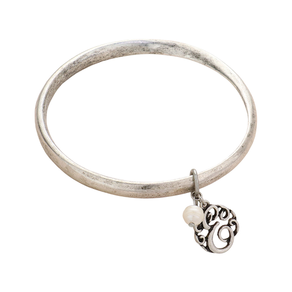 iLLASPARKZ -E- Monogram Pearl Charm Bangle Bracelet