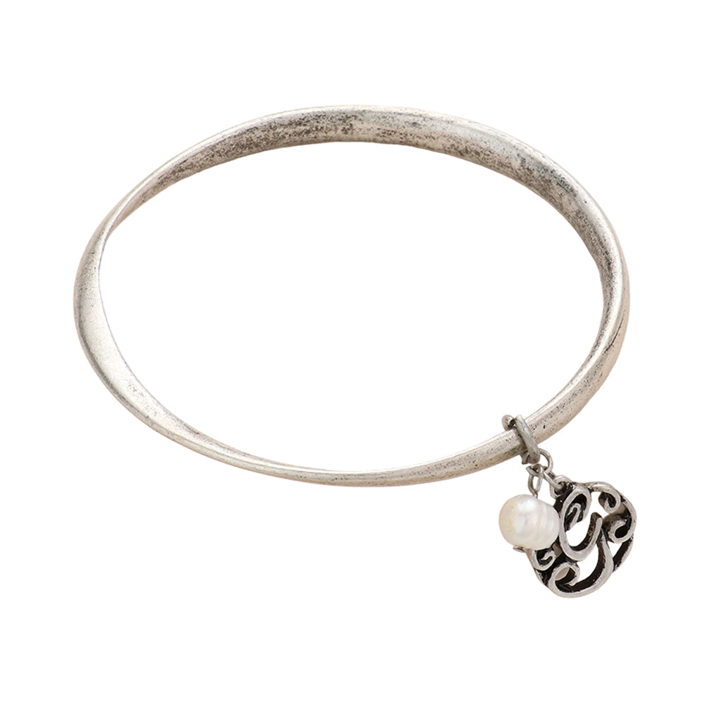-G- Monogram Pearl Charm Bangle Bracelet