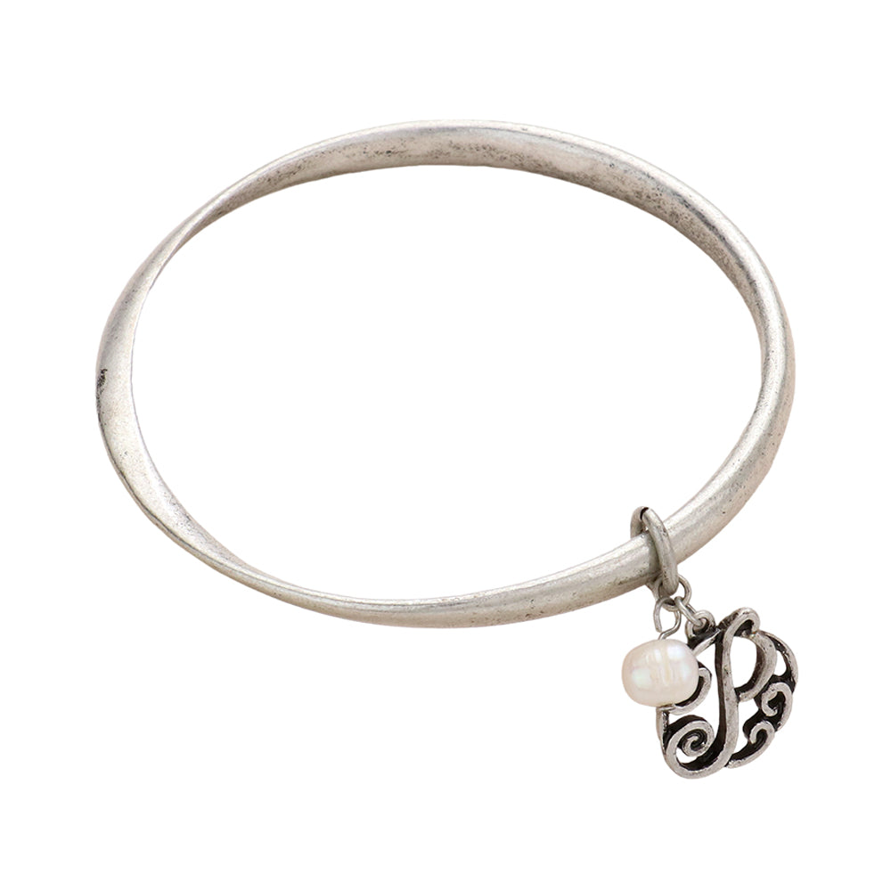 iLLASPARKZ -P- Monogram Pearl Charm Bangle Bracelet