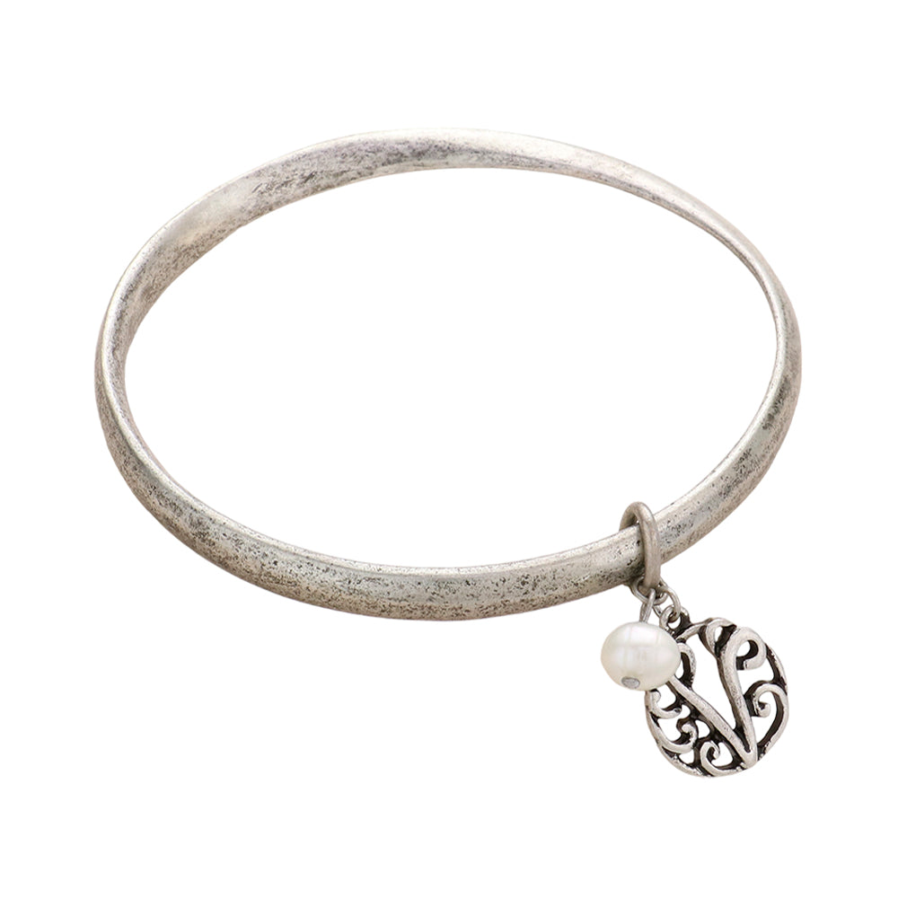 iLLASPARKZ -V- Monogram Pearl Charm Bangle Bracelet