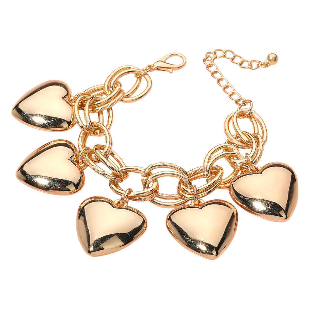 iLLASPARKZ Puffy Metal Heart Charm Station Bracelet