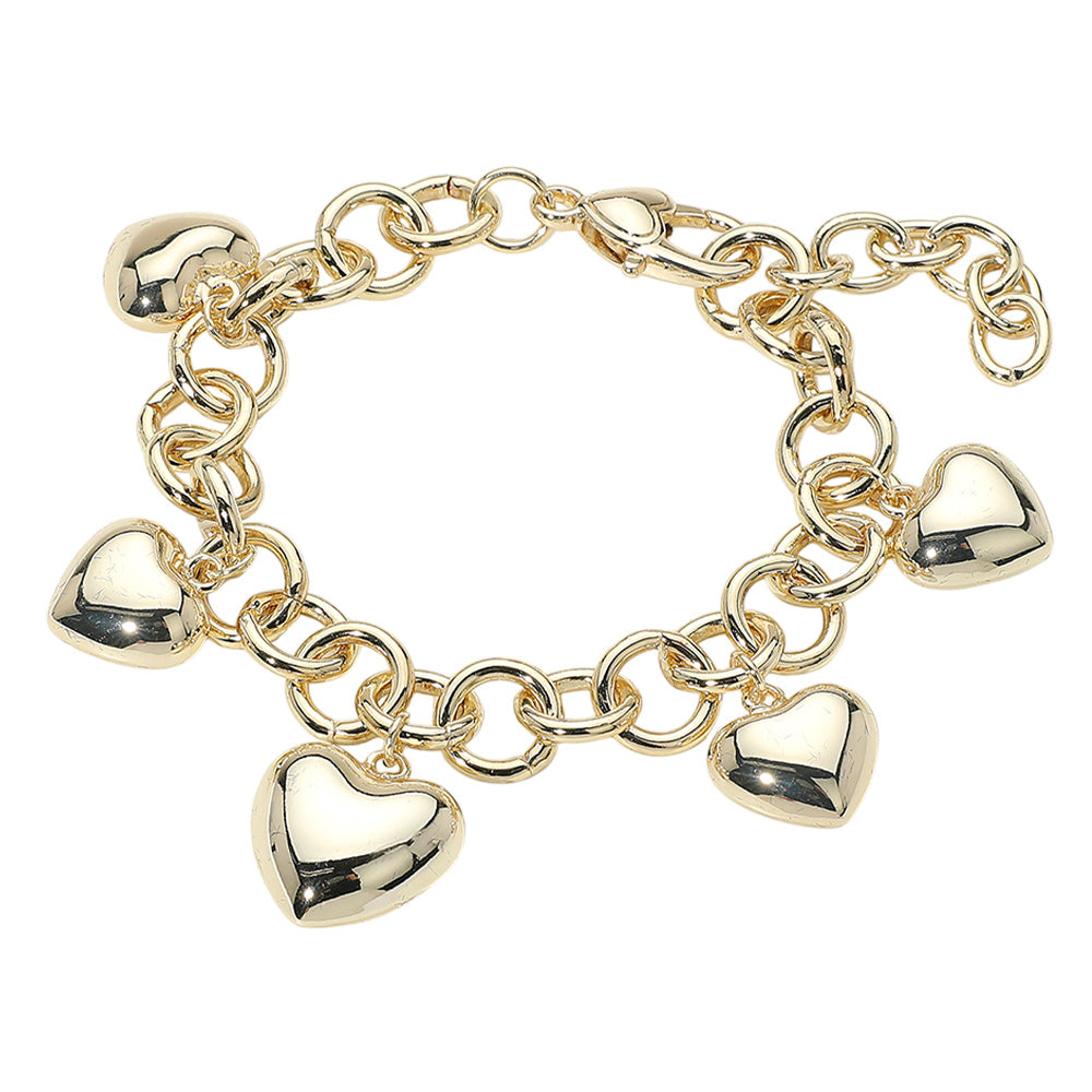 iLLASPARKZ 14K Gold Plated Puffy Heart Charm Station Bracelet