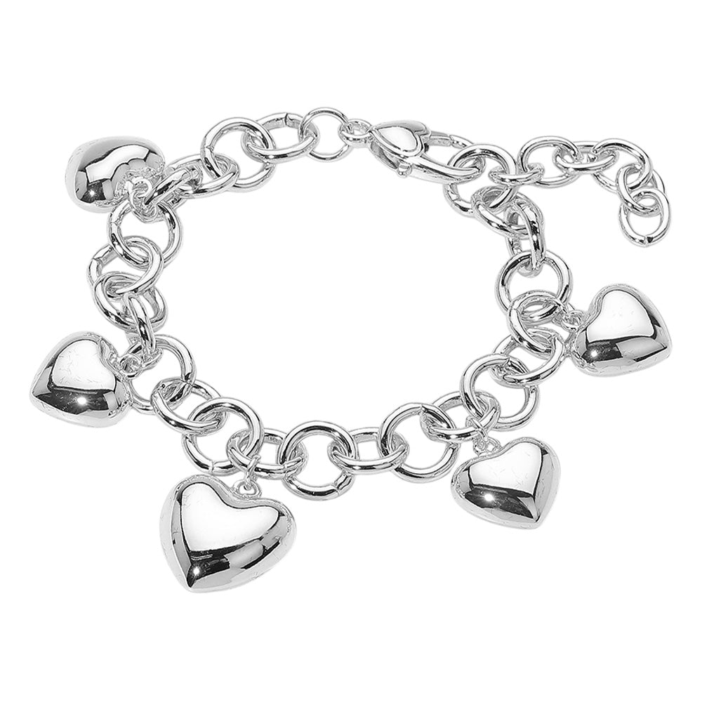 iLLASPARKZ 14K Gold Plated Puffy Heart Charm Station Bracelet