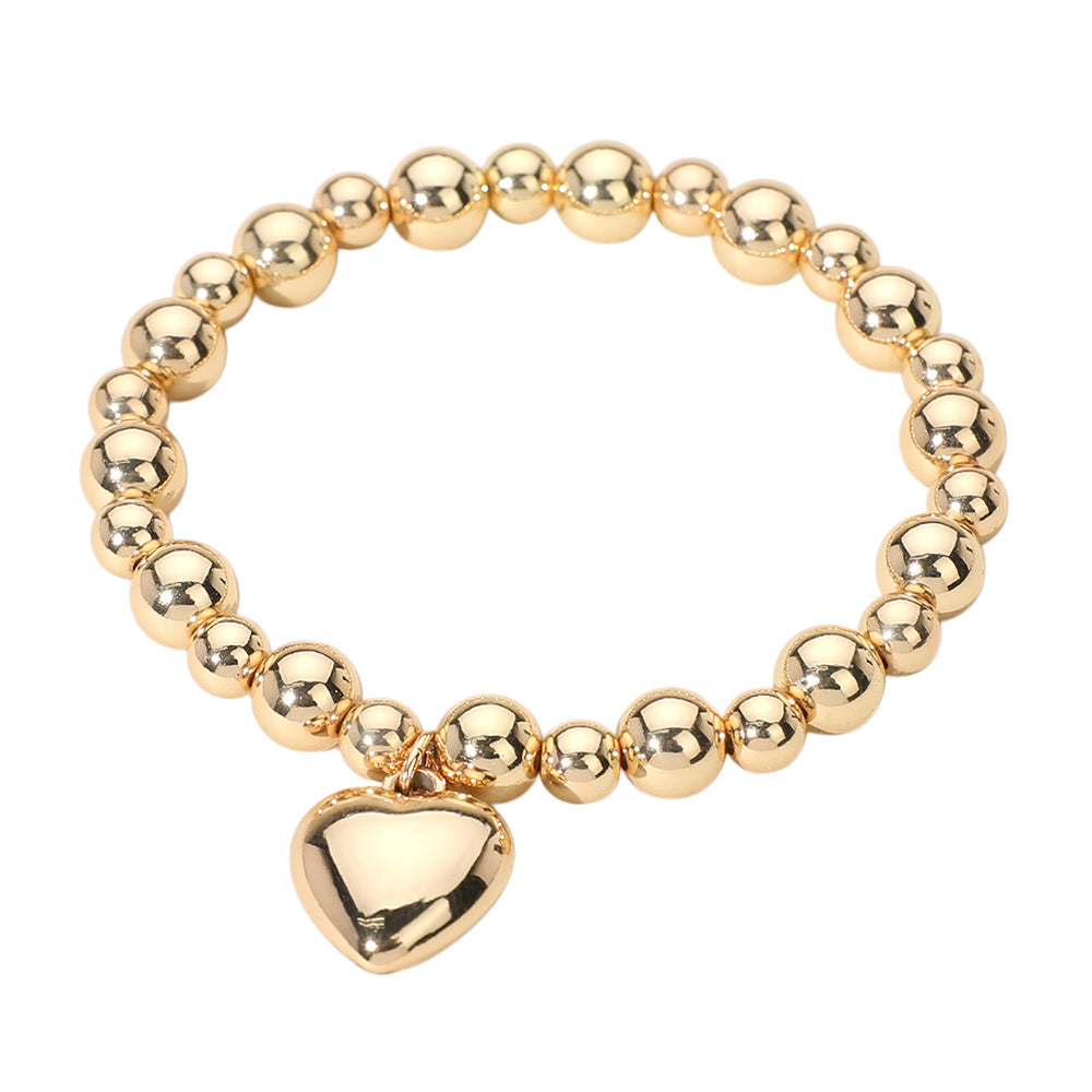 iLLASPARKZ Metal Heart Charm Ball Beaded Stretch Bracelet