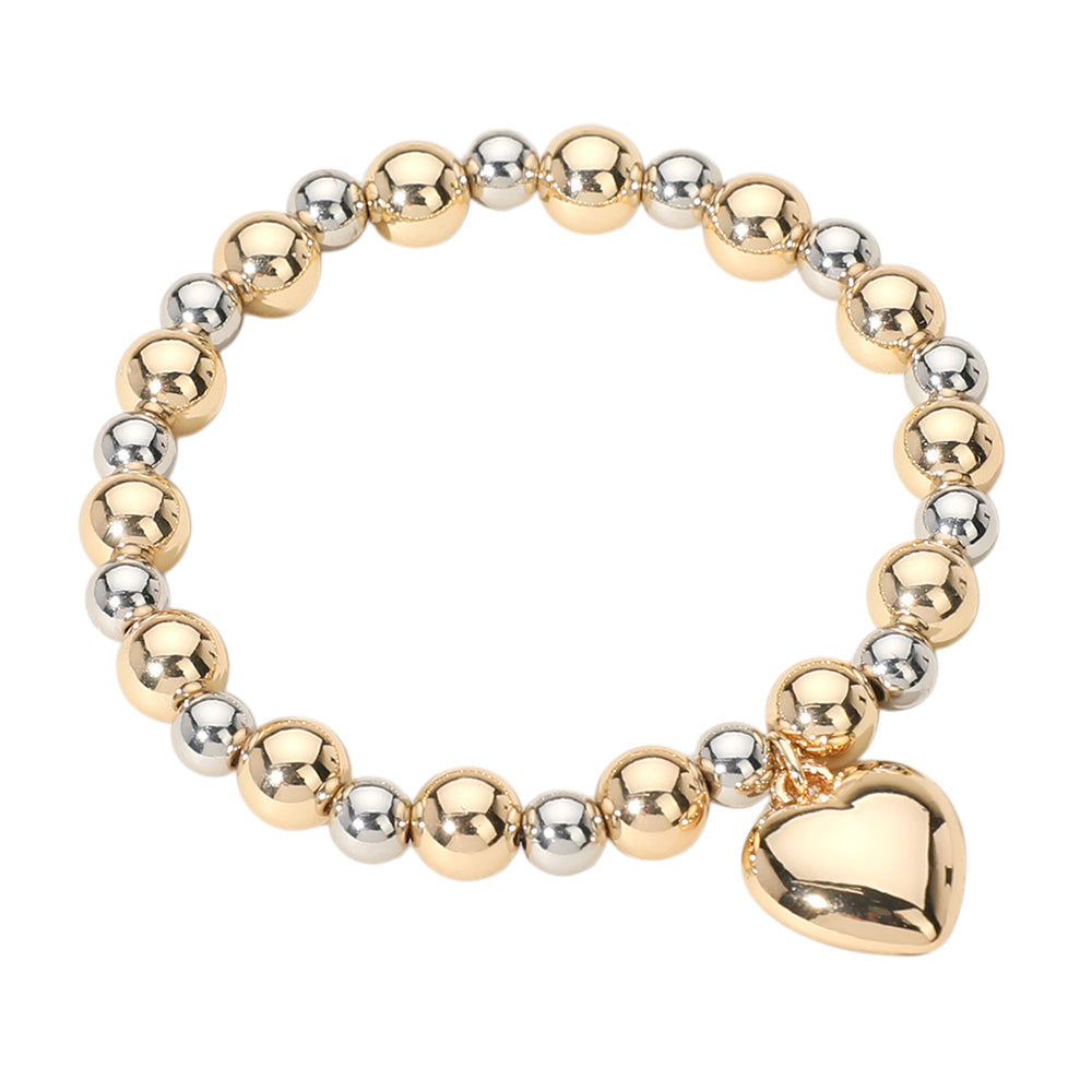 iLLASPARKZ Metal Heart Charm Ball Beaded Stretch Bracelet