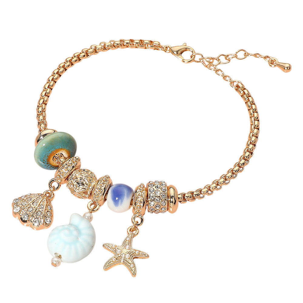 iLLASPARKZ Conch Sea Shell Starfish Beads Accented Charm Bracelet
