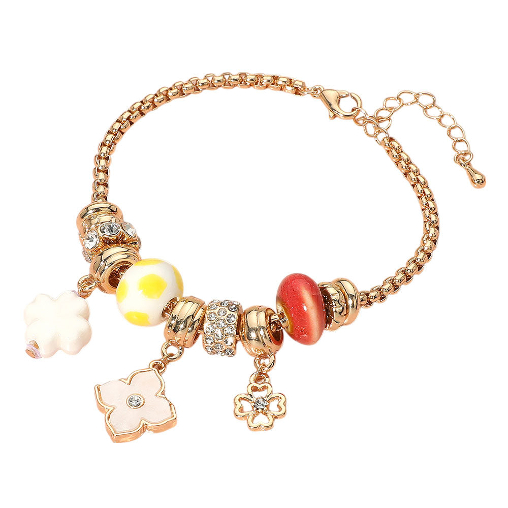 iLLASPARKZ Stone Accented Clover Charm Multi Bead Bracelet
