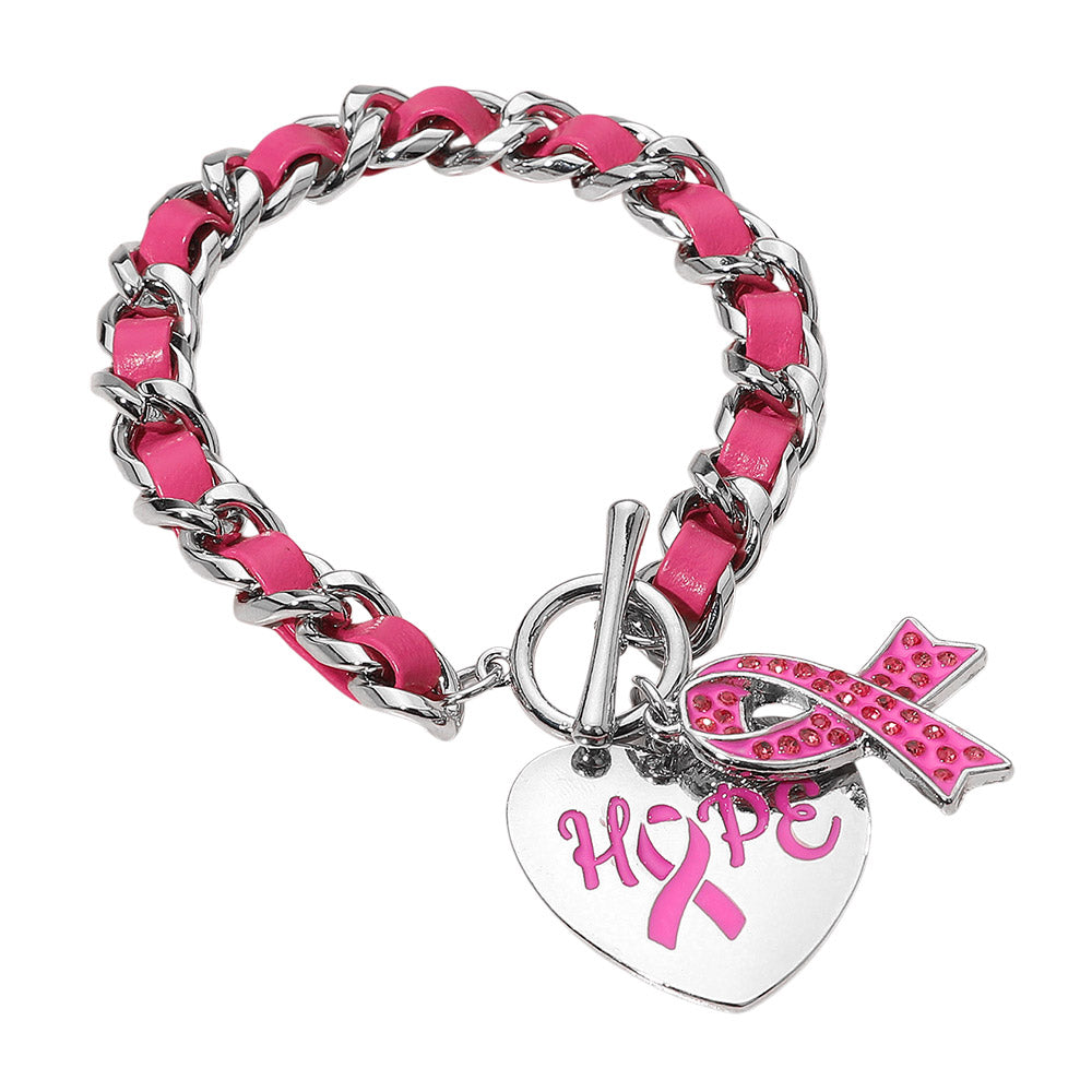 iLLASPARKZ Hope Pink Ribbon Awareness Charm Chain Toggle Bracelet