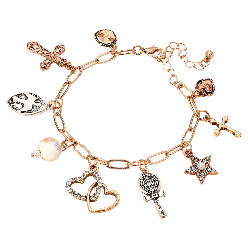 iLLASPARKZ Heart Cross Star Ceramic Ball Charm Station Paperclip Chain Bracelet