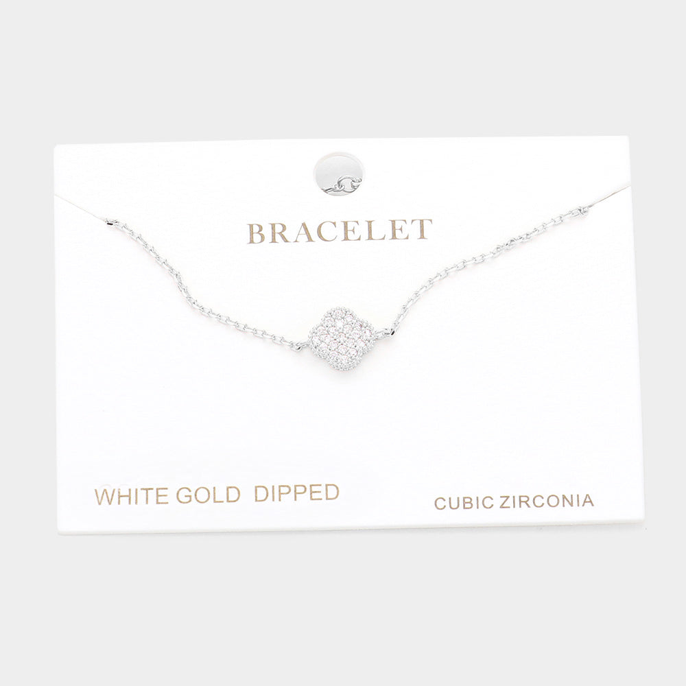 iLLASPARKZ White Gold Dipped CZ Quatrefoil Charm Bracelet