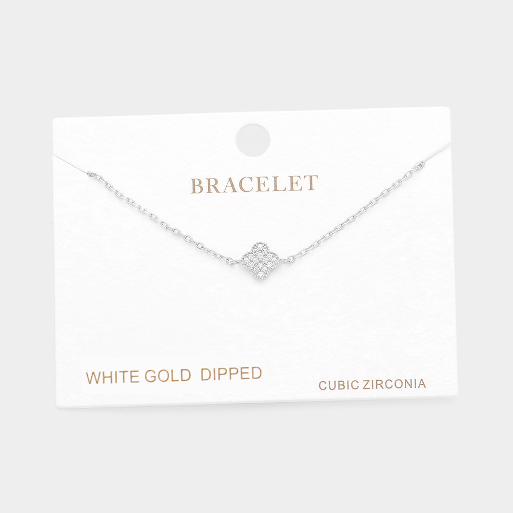 iLLASPARKZ White Gold Dipped CZ Quatrefoil Charm Bracelet