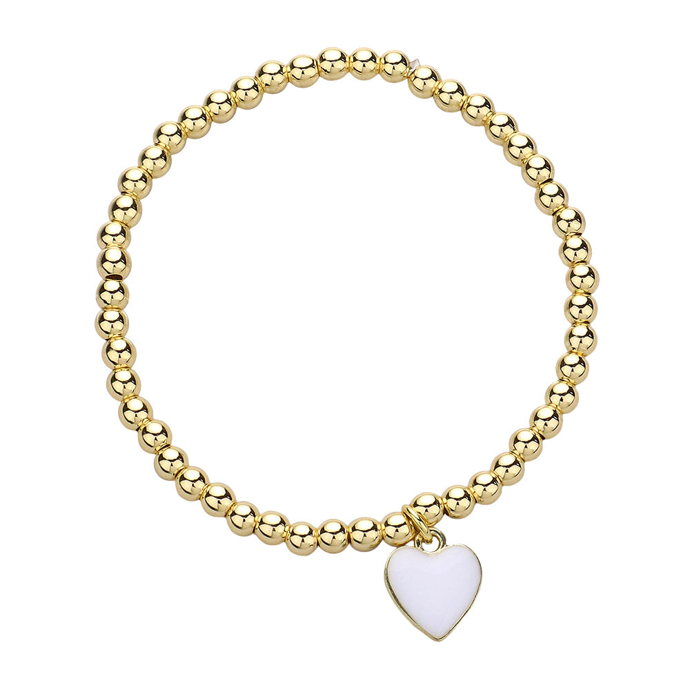 iLLASPARKZ Stainless Steel Enamel Heart Charm Beaded Stretch Bracelet