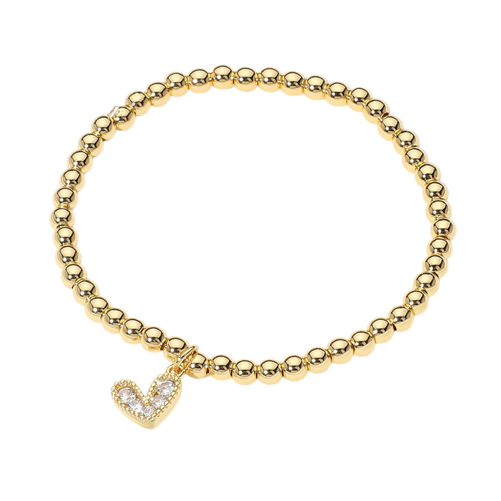 iLLASPARKZ Stainless Steel Ball Heart Charm Beaded Stretch Bracelet
