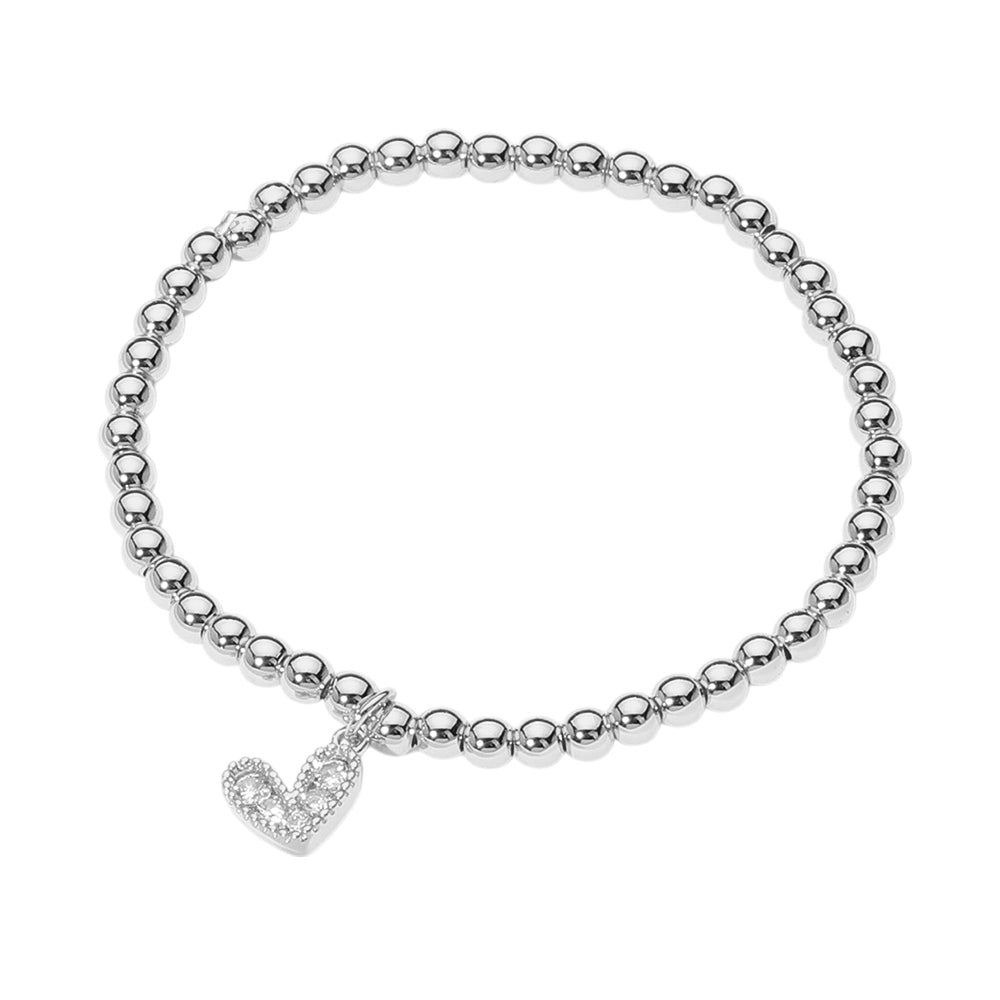 iLLASPARKZ Stainless Steel Ball Heart Charm Beaded Stretch Bracelet