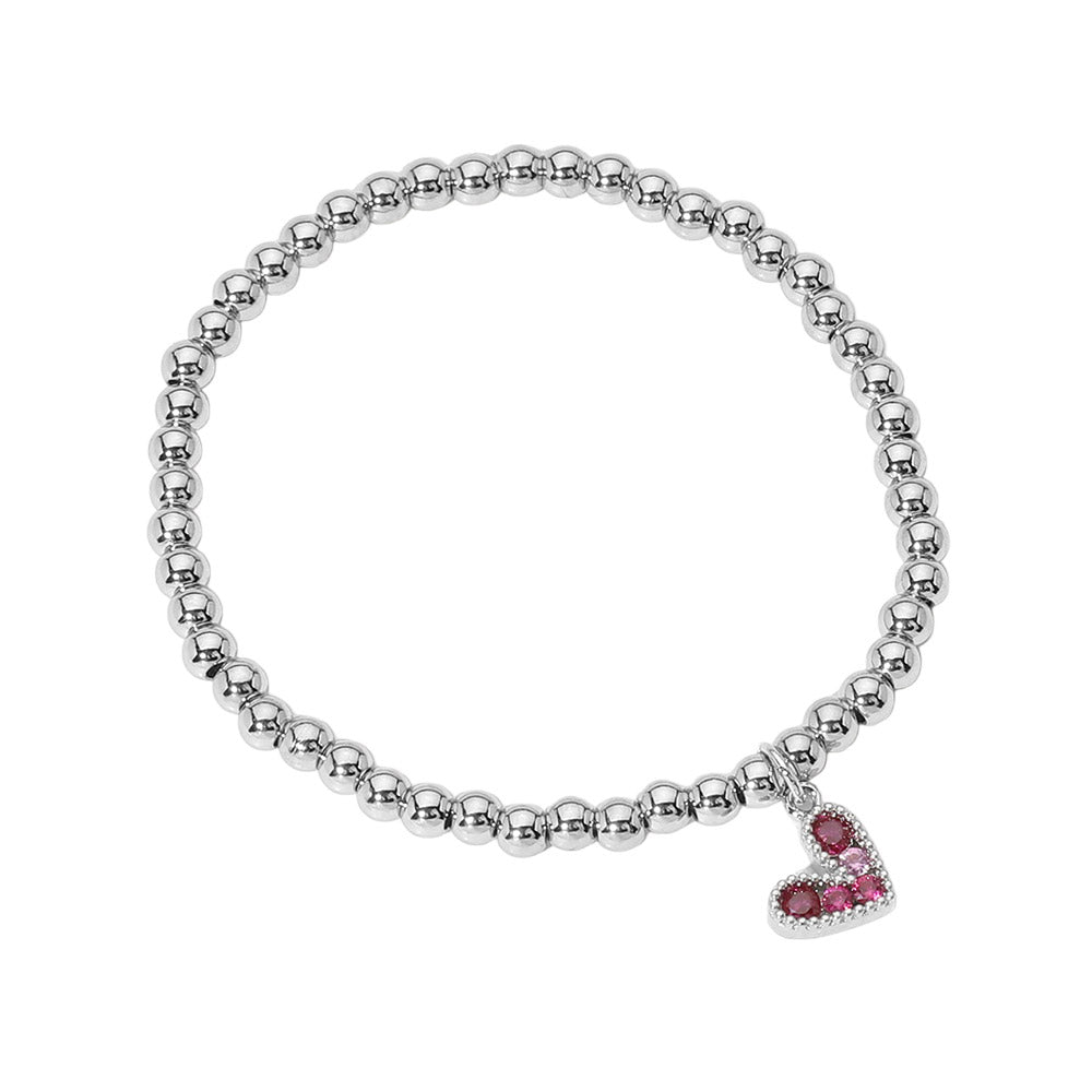 iLLASPARKZ Stainless Steel Ball Heart Charm Beaded Stretch Bracelet