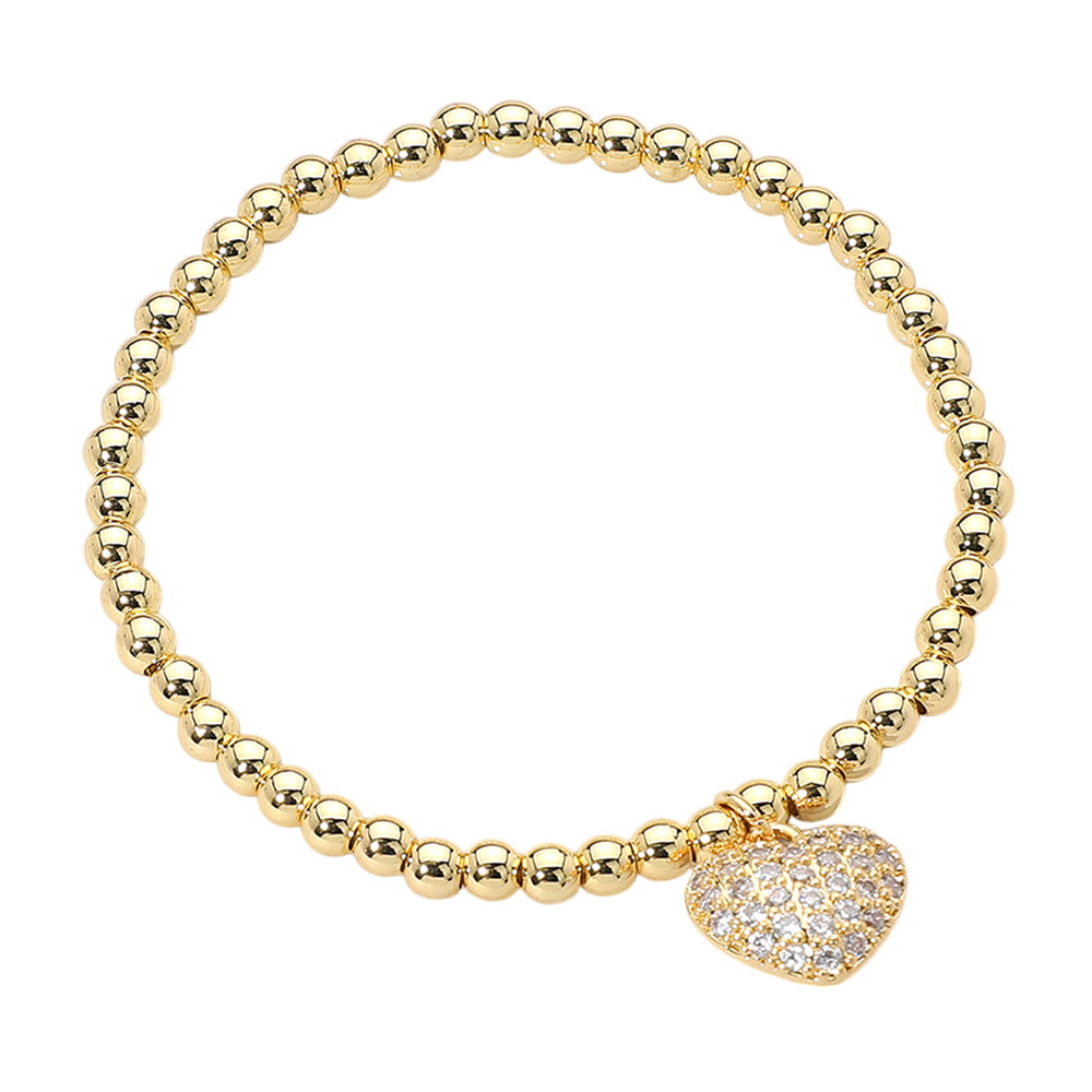 iLLASPARKZ Reversible Stainless Steel Heart Charm Beaded Stretch Bracelet