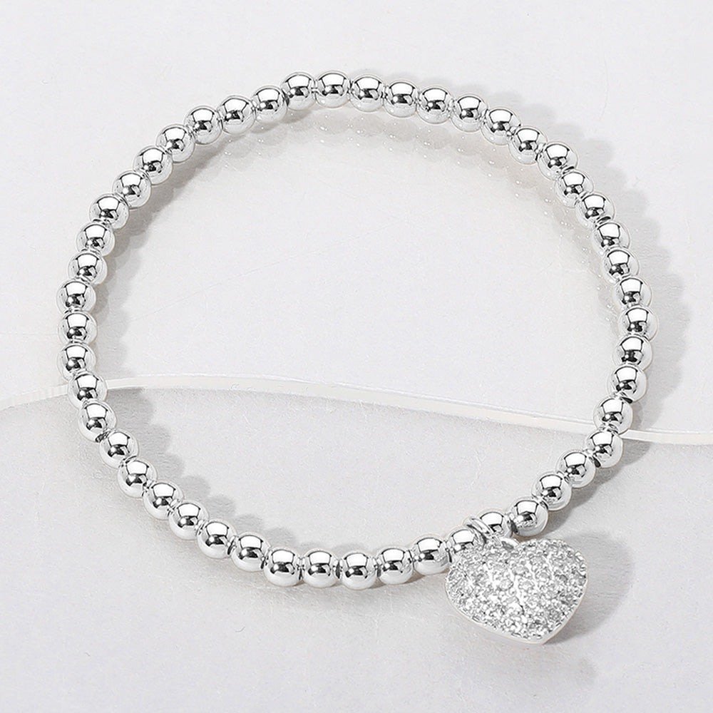 iLLASPARKZ Reversible Stainless Steel Heart Charm Beaded Stretch Bracelet