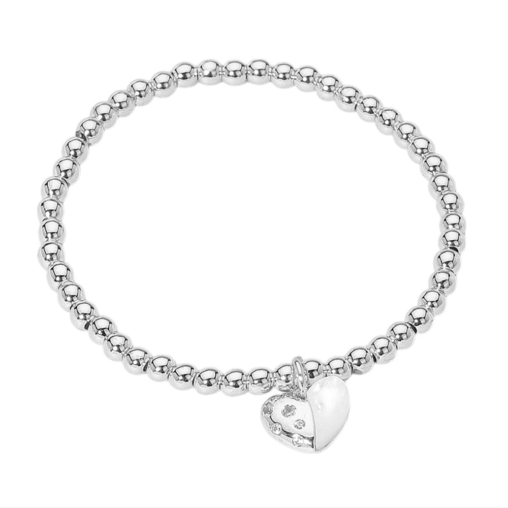 iLLASPARKZ Stainless Steel Mother Of Pearl Heart Charm Beaded Stretch Bracelet
