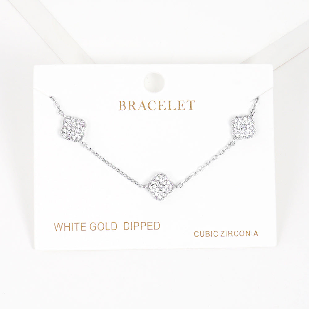 iLLASPARKZ White Gold Dipped CZ Triple Quatrefoil Charm Bracelet