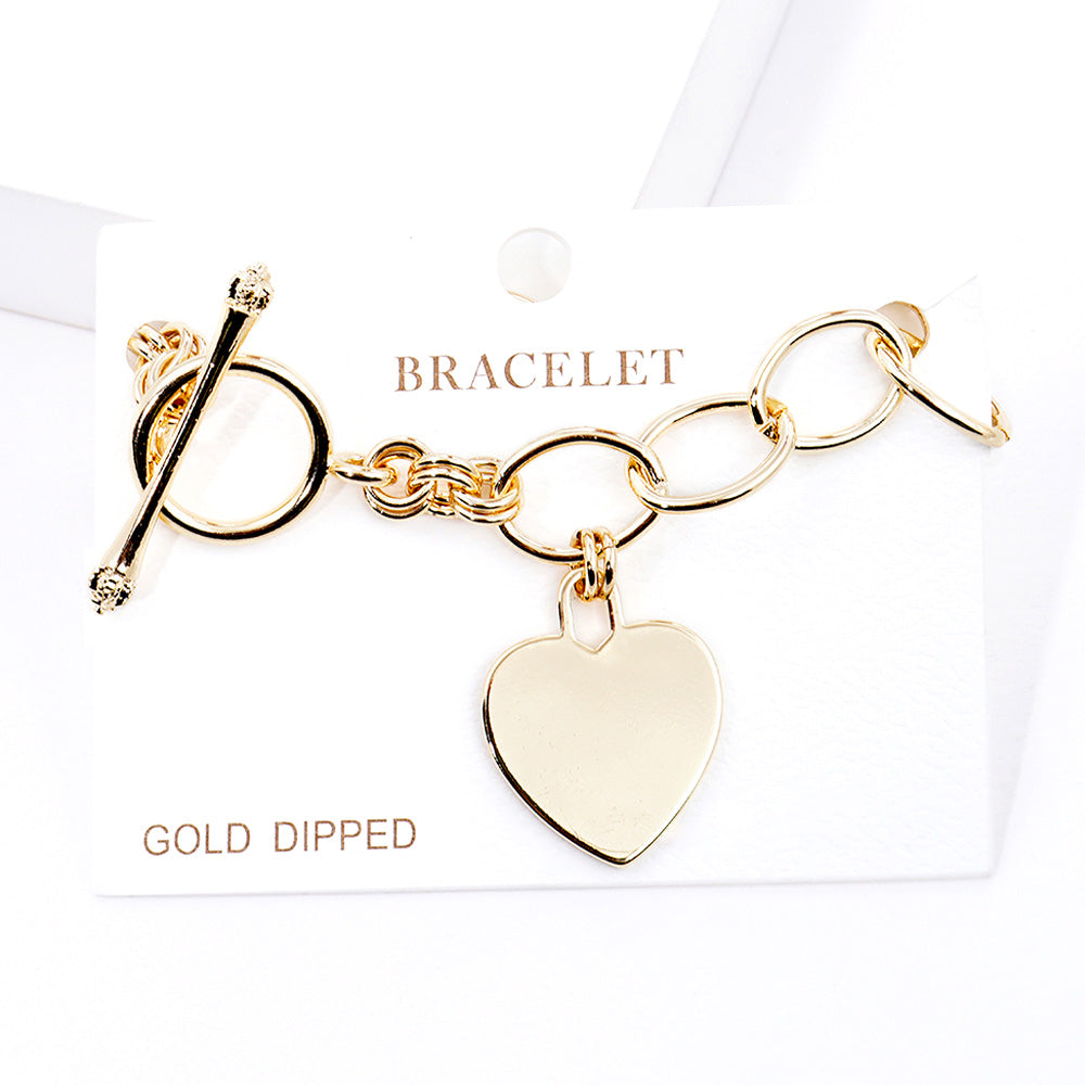 iLLASPARKZ Gold Dipped Metal Heart Lock Charm Toggle Bracelet