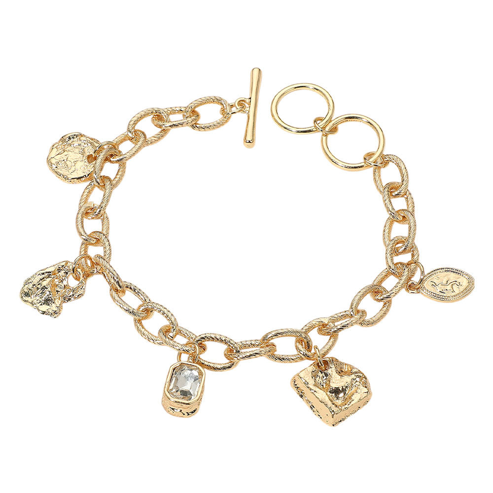 iLLASPARKZ Geometric Textured Charm Station Chunky Chain Toggle Bracelet