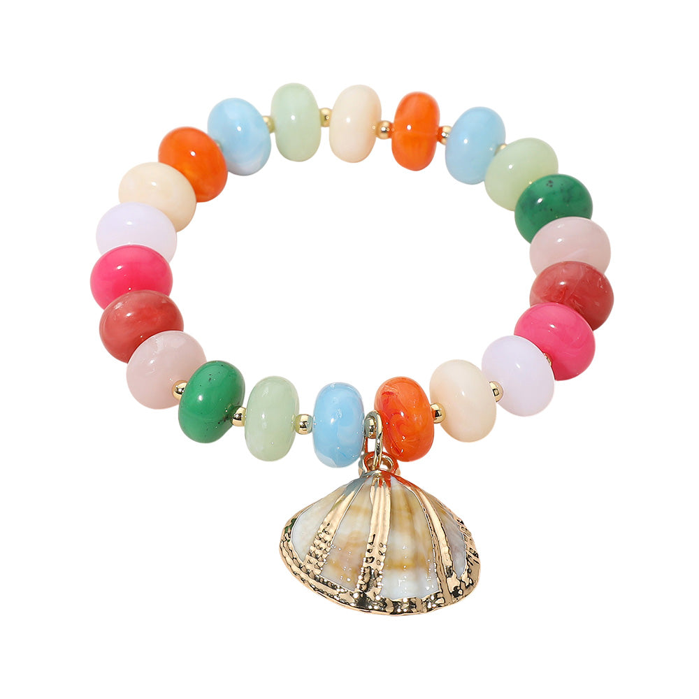 iLLASPARKZ Seashell Charm Accent Resin Pebble Beaded Stretch Bracelet