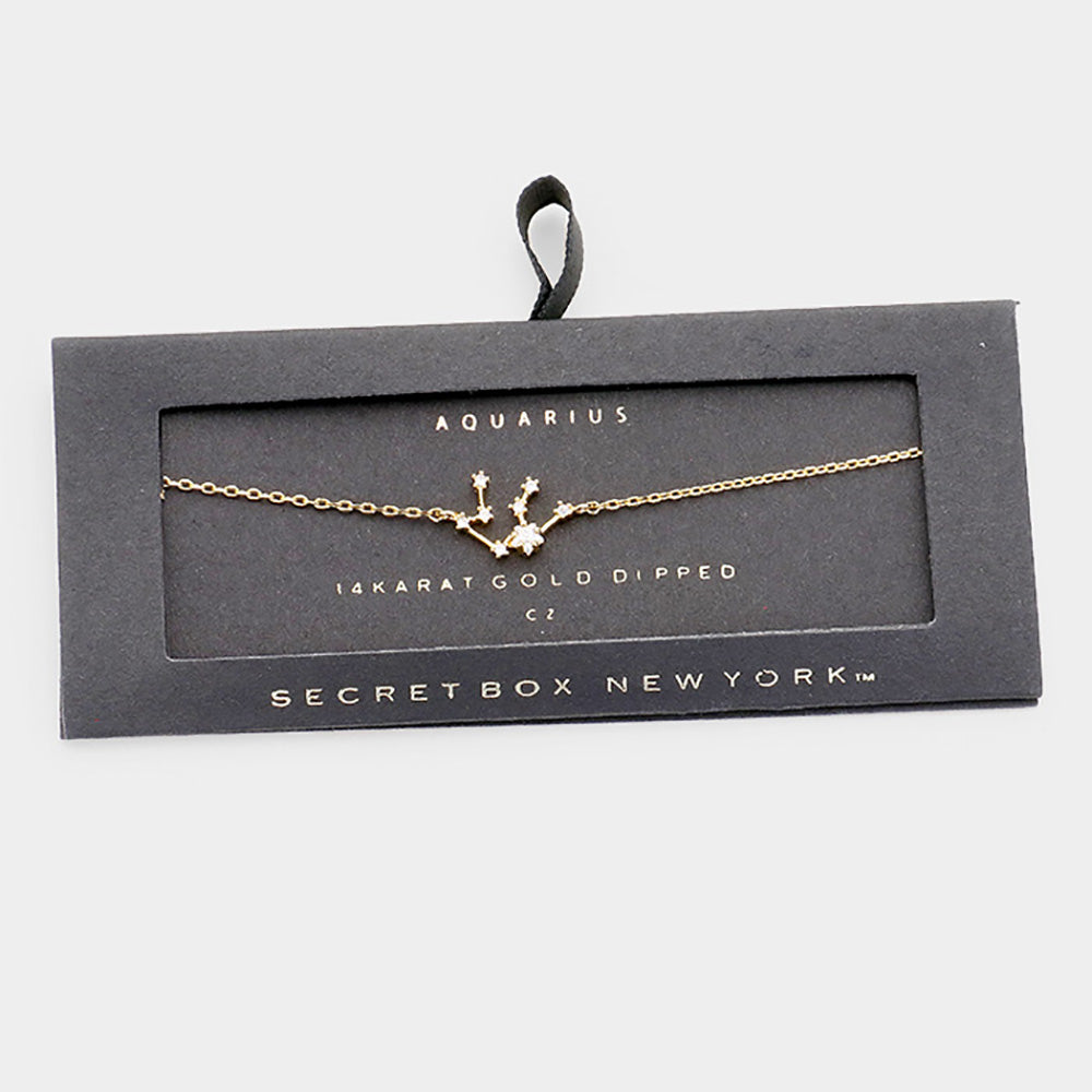 iLLASPARKZ Secret Box _ 14K Gold CZ Aquarius Zodiac Sign Charm Bracelet