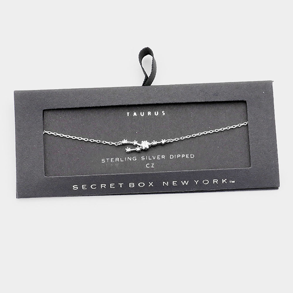 iLLASPARKZ Secret Box _  Sterling Silver Dipped CZ Taurus Zodiac Sign Charm Bracelet