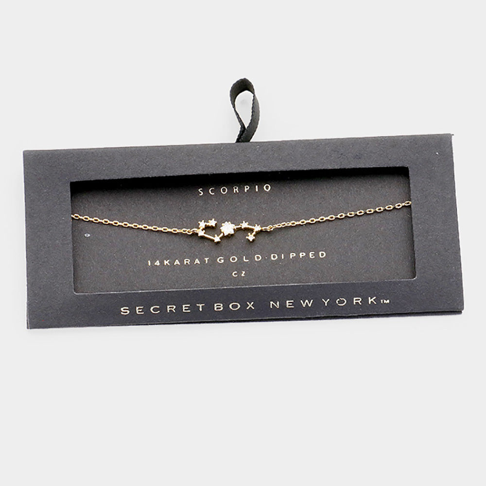 iLLASPARKZ Secret Box _ 14K Gold CZ Scorpio Zodiac Sign Charm Bracelet