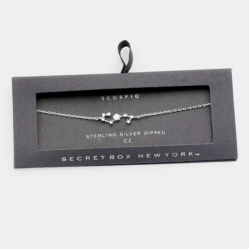 iLLASPARKZ Secret Box _ Sterling Silver Dipped CZ Scorpio Zodiac Sign Charm Bracelet