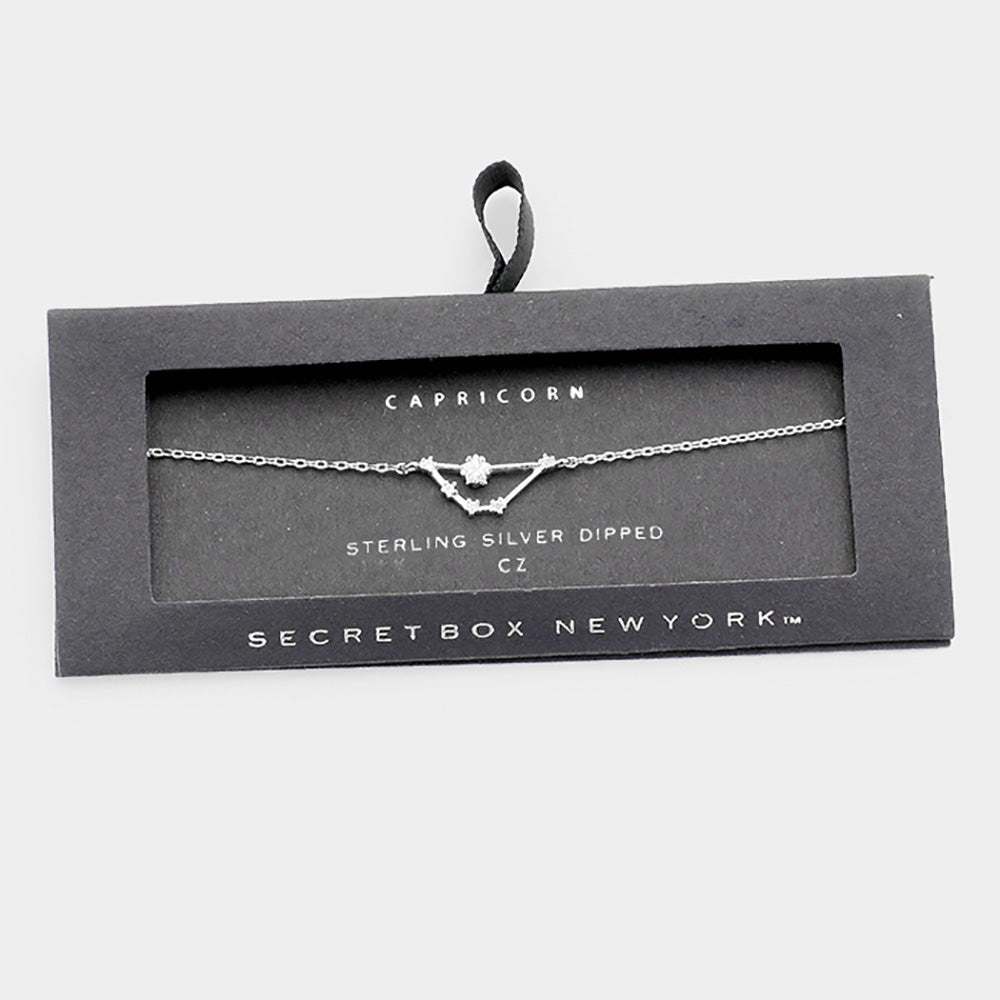iLLASPARKZ Secret Box _ Sterling Silver Dipped CZ Capricorn Zodiac Sign Charm Bracelet