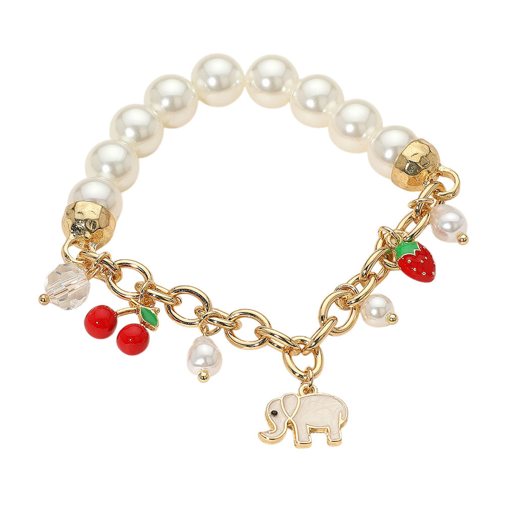 iLLASPARKZ SECRET BOX_Elephant Cherry Strawberry Charm Pearl Beaded Stretch Bracelet