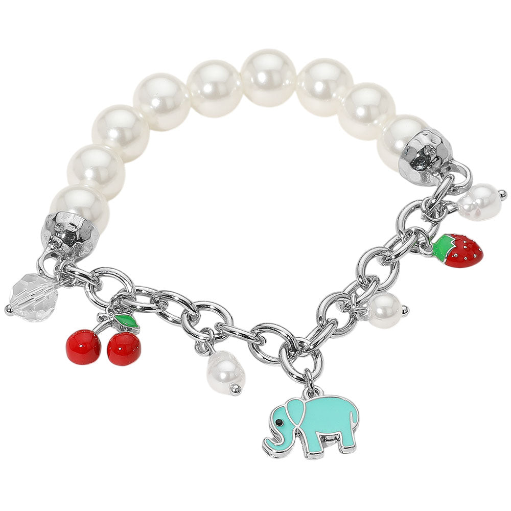 iLLASPARKZ SECRET BOX_Elephant Cherry Strawberry Charm Pearl Beaded Stretch Bracelet