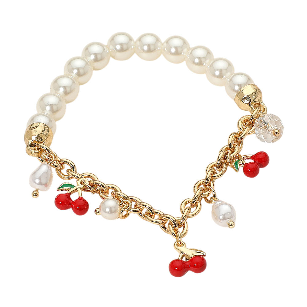 iLLASPARKZ SECET BOX_Cherry Charm Pearl Beaded Stretch Bracelet