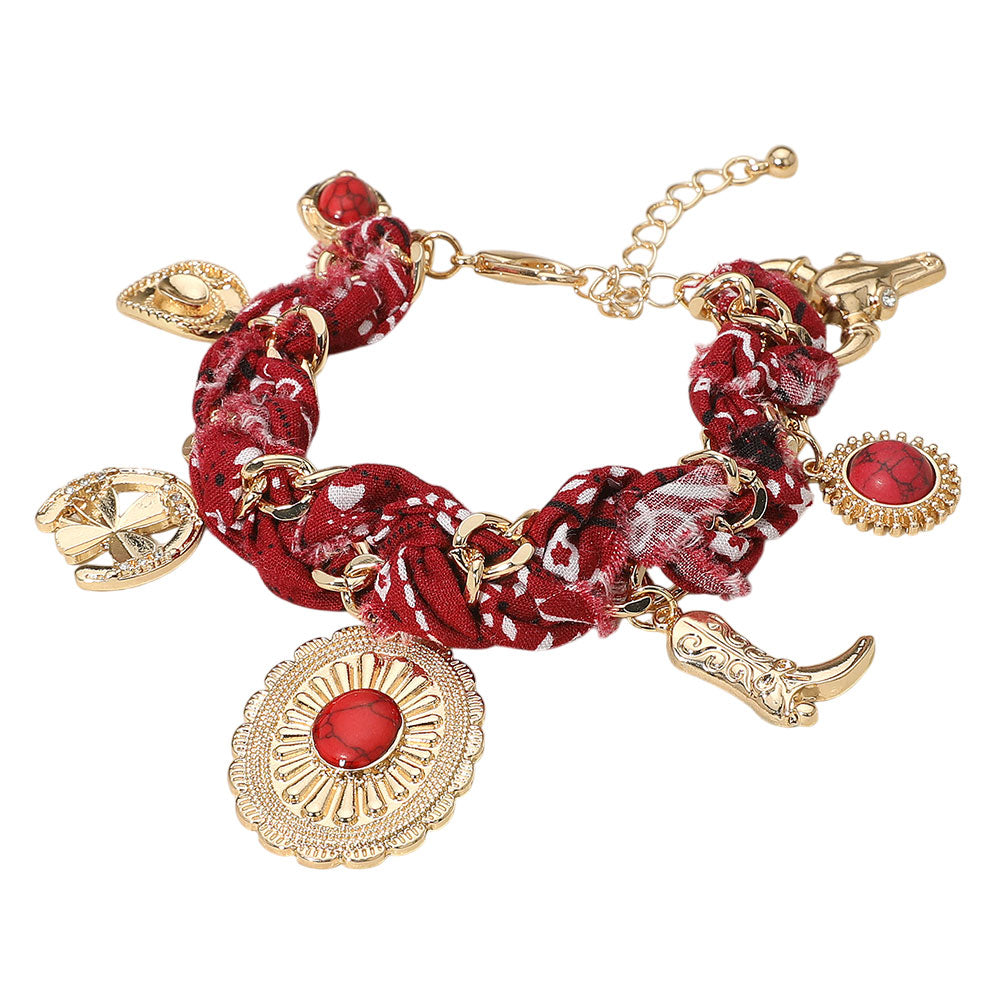 iLLASPARKZ Western Cowboy Hat Boot Charm Station Fabric Chain Bracelet