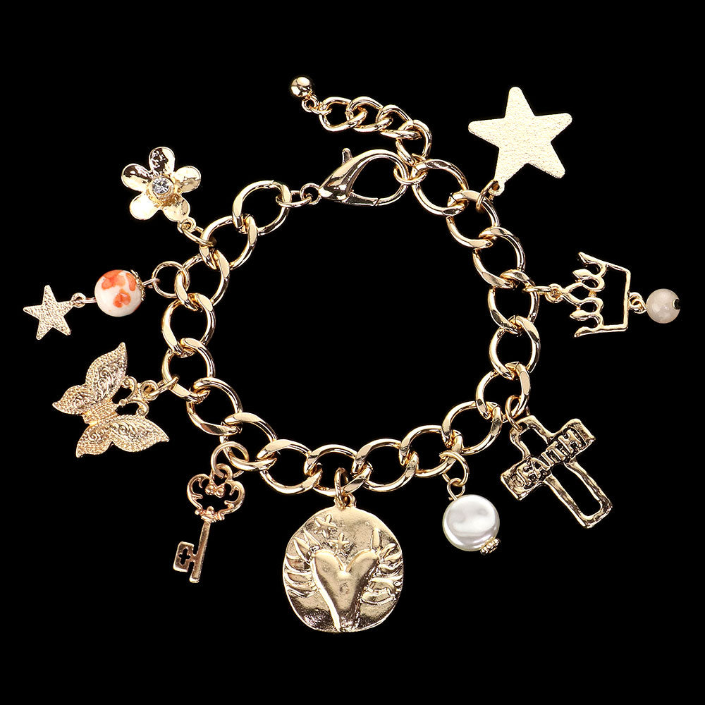 iLLASPARKZ Butterfly Cross Key Flower Star Charm Embellished Chain Bracelet