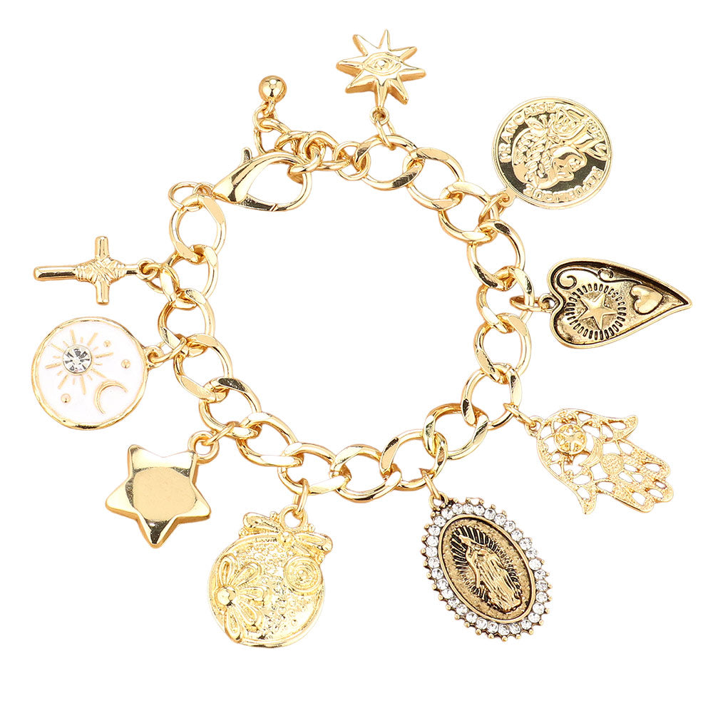 iLLASPARKZ Cross Lady Guadalupe Star Heart Hamsa Hand Charm Chain Bracelet