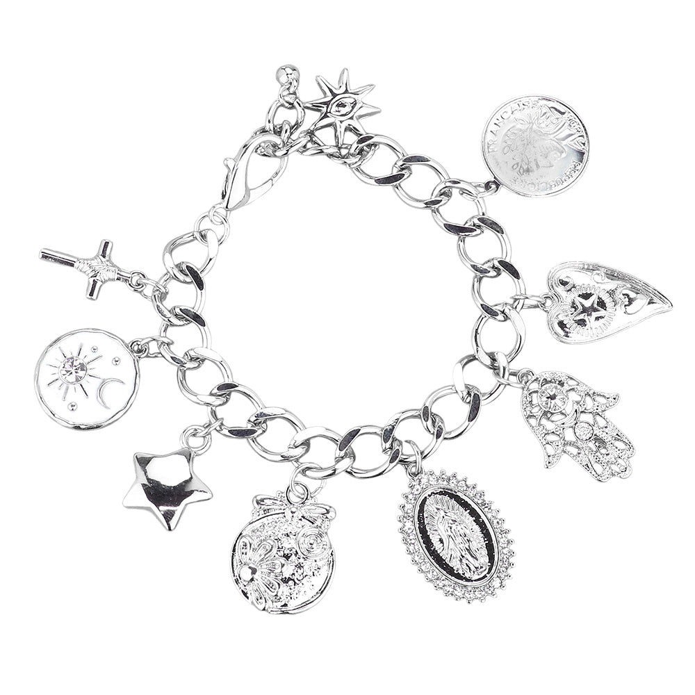 iLLASPARKZ Cross Lady Guadalupe Star Heart Hamsa Hand Charm Chain Bracelet