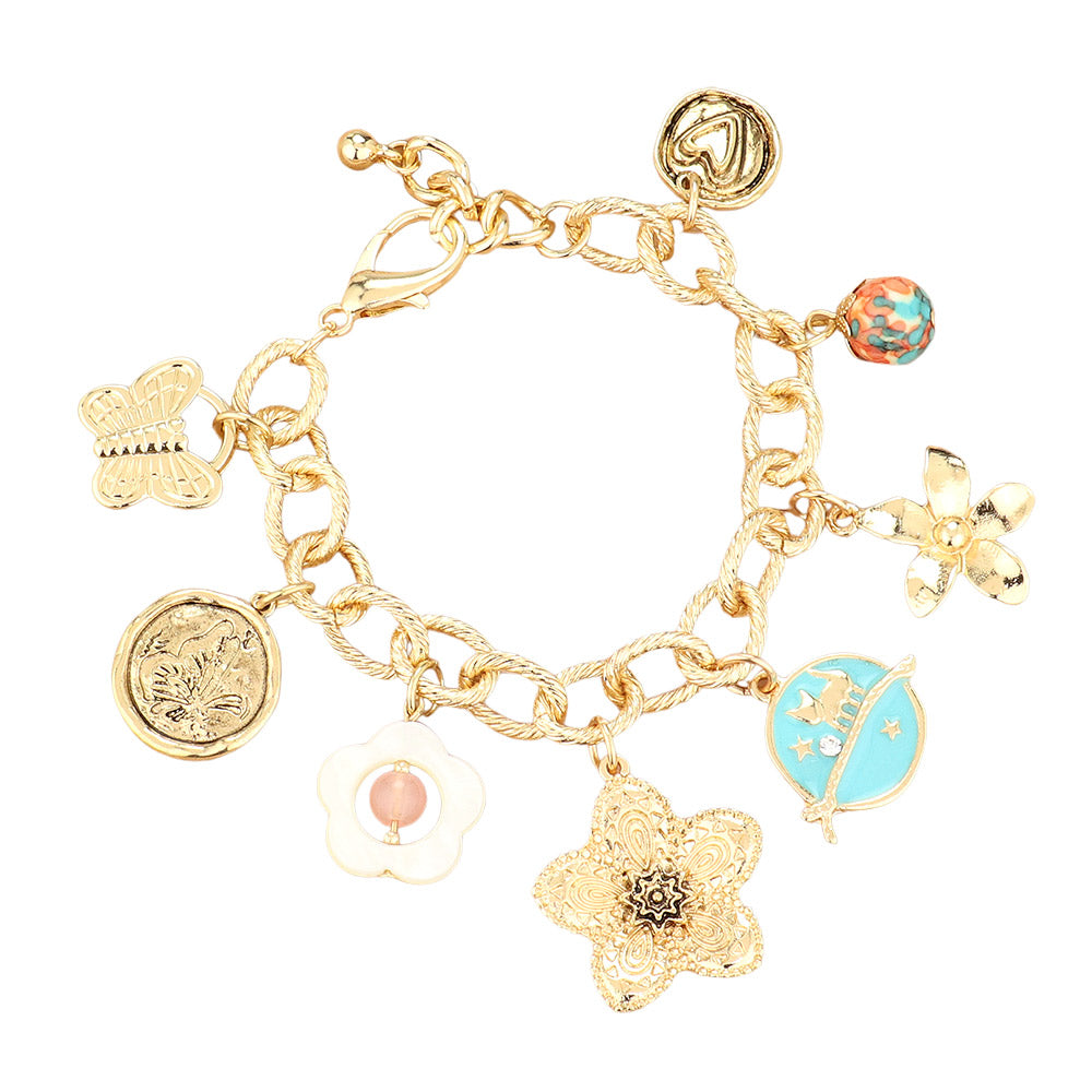 iLLASPARKZ Metal Flower Enamel Earth Butterfly Heart Disc Charm Chain Bracelet